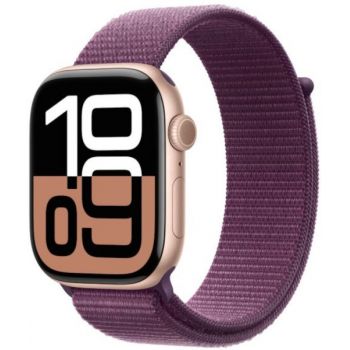 SmartWatch Apple Watch Series 10, Cellular, 46mm Carcasa Aluminium Rose Gold, Plum Sport Loop