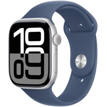 SmartWatch Apple Watch Series 10, Cellular, 46mm Carcasa Aluminium Silver, Denim Sport Band - M/L