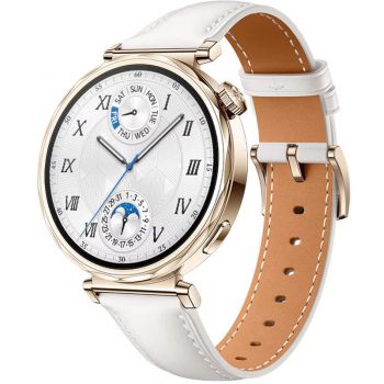 SmartWatch Huawei Watch GT 5, 41mm Pale Gold Stainless Steel, curea White Composite Leather