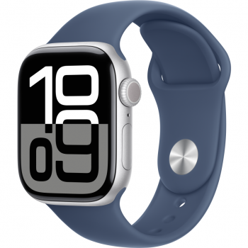 Apple Apple Watch 10 GPS, Carcasa Silver Aluminium 42mm, Denim Sport Band - S/M