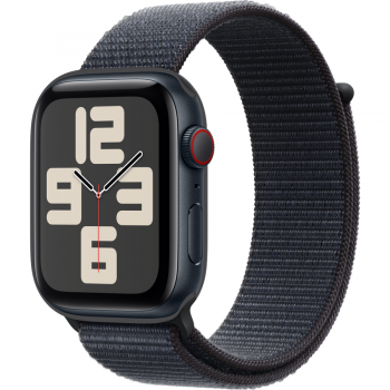 Apple Smartwatch Apple Watch SE (2024), GPS, Cellular, Carcasa Midnight Aluminium 44mm, ecran LTPO OLED, 32GB, curea Ink Sport Loop, Albastru