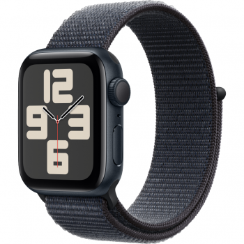 Apple Smartwatch Apple Watch SE (2024), GPS, Carcasa Midnight Aluminium 40mm, ecran LTPO OLED, 32GB, curea Ink Sport Loop, Albastru