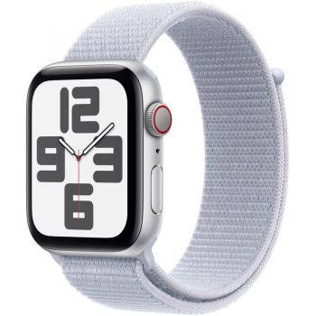 SmartWatch Apple Watch SE (2024) v3, 44mm Aluminium Silver cu Blue Cloud Sport Loop, GPS + Cellular