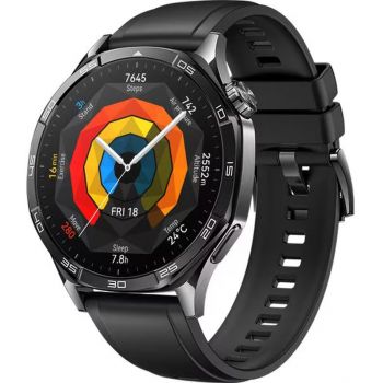 SmartWatch Huawei Watch GT 5, 46mm Deep Tarnish Stainless Steel, curea Black Fluoroelastomer