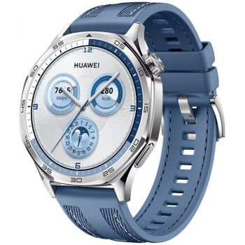 SmartWatch Huawei Watch GT 5, 46mm Tarnish Stainless Steel, curea Blue Woven