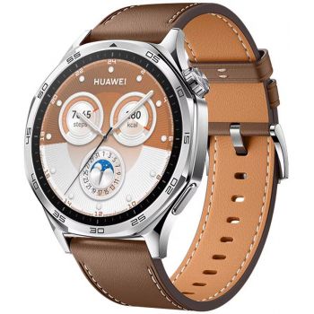 SmartWatch Huawei Watch GT 5, 46mm Tarnish Stainless Steel, curea Brown Composite Leather