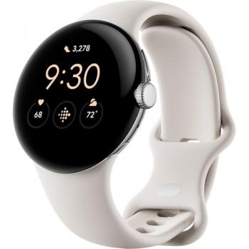 Ceas inteligent Smartwatch Google Pixel Watch LTE, Procesor Exynos 9110, Display AMOLED 1.2inch, 2GB RAM, 32GB Flash, Bluetooth, Wi-Fi, GPS, NFC, Rezistent la apa, 4G Android (Crem/Argintiu)