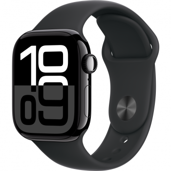 Apple Smartwatch Apple Watch Series 10, Cellular, 42 mm, carcasa Jet Black Alu, curea sport neagra, S-M