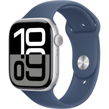 Apple Apple Watch 10, GPS, Cellular, Carcasa Silver Aluminium Case 46mm, Denim Sport Band M-L