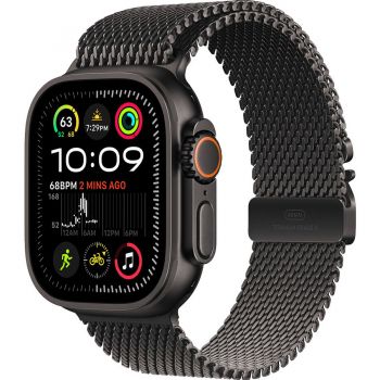 Apple Apple Watch Ultra 2, GPS, Cellular, Carcasa Black Titanium 49mm, Black Titanium Milanese Loop - M