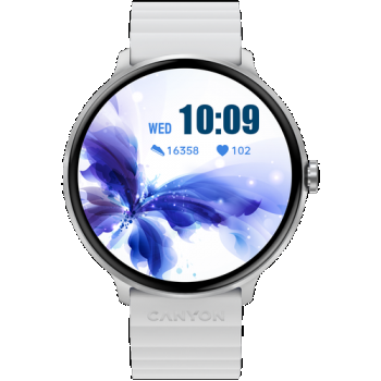 Ceas inteligent Smartwatch CANYON Jacky SW-69, Ecran LTPS 1.3inch, Bluetooth, 380+ Fete de ceas, 25 moduri de sport, Autonomie 9 zile, IP68 (Alb/Albastru)