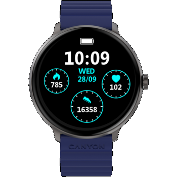 Ceas inteligent Smartwatch CANYON Jacky SW-69, Ecran LTPS 1.3inch, Bluetooth, 380+ Fete de ceas, 25 moduri de sport, Autonomie 9 zile, IP68 (Albastru/Galben)