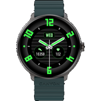 Ceas inteligent Smartwatch CANYON Jacky SW-69, Ecran LTPS 1.3inch, Bluetooth, 380+ Fete de ceas, 25 moduri de sport, Autonomie 9 zile, IP68 (Verde/Portocaliu)