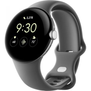 Ceas inteligent Smartwatch Google Pixel Watch, Procesor Exynos 9110, Display AMOLED 1.2inch, 2GB RAM, 32GB Flash, Bluetooth, Wi-Fi, GPS, NFC, Rezistent la apa, Android (Gri/Argintiu)