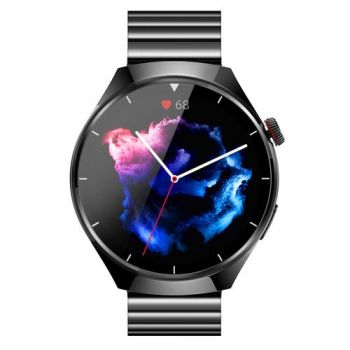 Ceas inteligent Smartwatch iSEN BK03, Ecran HD 1.39inch, Apel Bluetooth, ECG, glucoza din sange, oxigen din sange, tensiune arteriala, puls, temperatura corporala, redare muzica, 270 mAh (Negru)