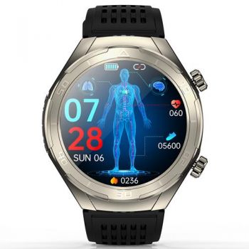 Ceas inteligent Smartwatch iSEN FD02, Apel Bluetooth, Ecran HD 1.46inch, Imbunatatire somn, Glicemie, PPG+ECG, HR, SOS, Asistent vocal, Ingrijire de la distanta (Argintiu)