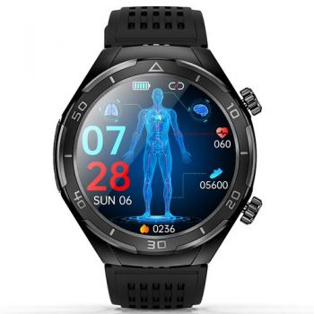 Ceas inteligent Smartwatch iSEN FD02, Apel Bluetooth, Ecran HD 1.46inch, Imbunatatire somn, Glicemie, PPG+ECG, HR, SOS, Asistent vocal, Ingrijire de la distanta (Negru)