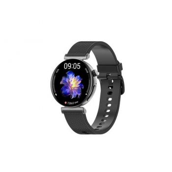 Ceas inteligent Smartwatch iSEN JA02, Ecran AMOLED 1.23inch HD, Glicemie, Apel Bluetooth, Apel SOS, Asistent vocala, Nivel radiatii, EKG, Acid uric, Lipide sange, Termometru, Masa corporala, 240mAh (Negru)