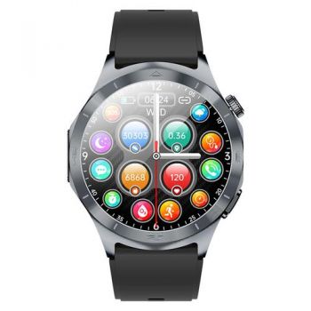 Ceas inteligent Smartwatch iSEN JT600, Ecran AMOLED 1.43inch, Monitorizare Somn, Glicemie, SpO2+ECG, HR, Apel Bt, SOS, Asistent Vocal, Monitorizare Menstruala + Dispozitiv cu electrozi (Negru)