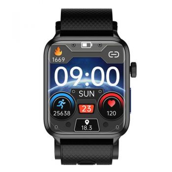 Ceas inteligent Smartwatch iSEN Watch P300, Ecran IPS 1.83inch, Manseta gonflabila detasabila, Monitorizare sanatate, Avertizare vocala, Monitorizare remote familie, Multi Sport, Muzica Bluetooth, IP67, 230mAh (Negru)