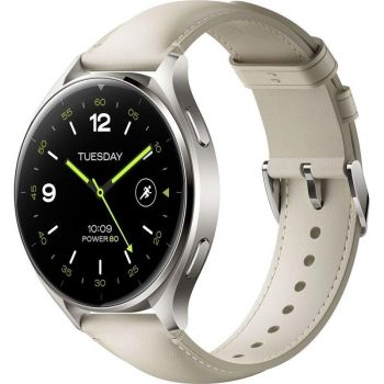 Ceas Smartwatch Xiaomi Watch 2 Bluetooth Gri Titan si bratara de piele alba