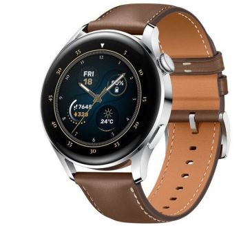 Huawei Ceas Huawei Watch 3, Display AMOLED HD 1.43, 2GB RAM, 16GB Flash, Bluetooth, NFC, GPS, Wi-Fi, 4G, Carcasa Otel, Rezistent la apa 5 ATM, Andorid/iOS (Maro)