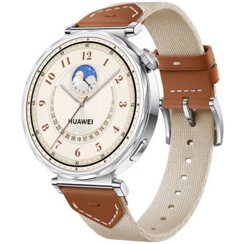 SmartWatch Huawei Watch GT 5, 41mm Stainless Steel Case, curea Brown Woven Strap