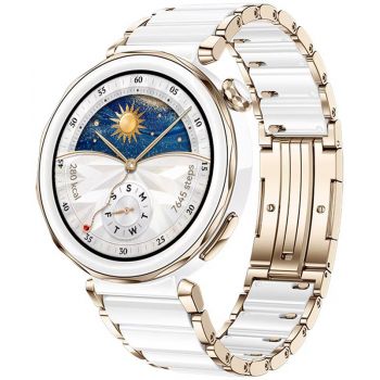 SmartWatch Huawei Watch GT 5 Pro, 42mm Ceramic White-Gold, curea White Ceramic